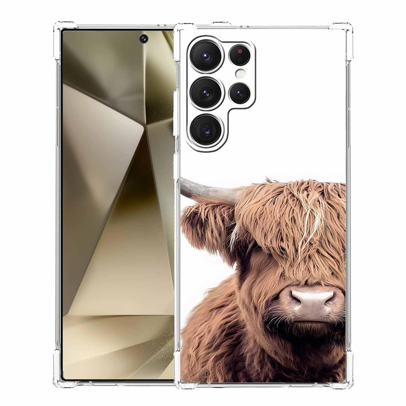 Brown Scottish Highland Cattle Case Compatible with Samsung Galaxy S24 UltraCool Cow Wild Animal Pattern Case for Boys GilrsSoft TPU Shockproof Case for Galaxy S24 Ultra