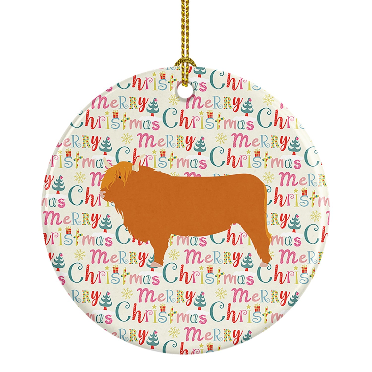 Highland Cow Christmas Ceramic Ornament