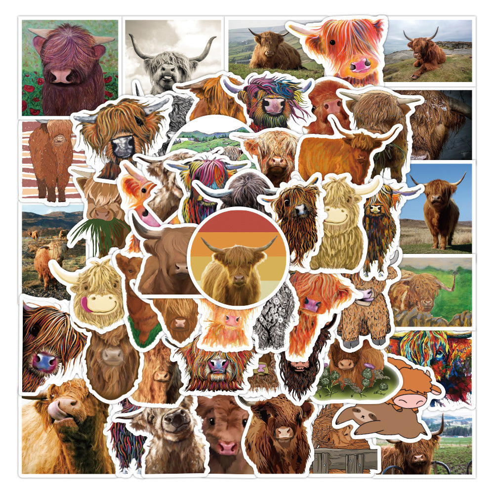 50 PCS Waterproof Scottish Highland Cow Stickers