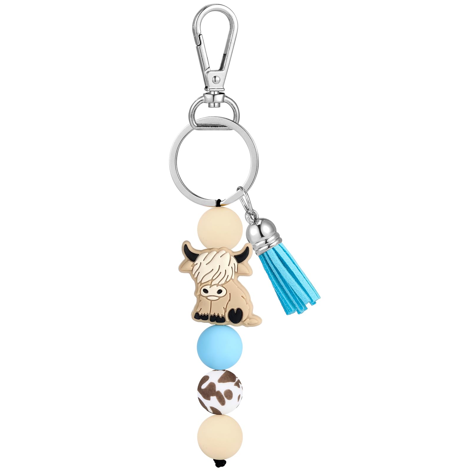 Tondiamo Highland Cow Keychain Highland Cow Party Favors Cute Gifts Animal Keychains with Tassel for Women Men Gifts (Blue1 Pcs)
