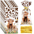 Engrowtic 100 Pcs Highland Cow Party Favor Bags Highland Cow Treat Bags Highland Cow Party Cellophane Bags Cow Goodie Bags Gifts Bags with Twist Ties for Highland Cow Decorations Party Supplies