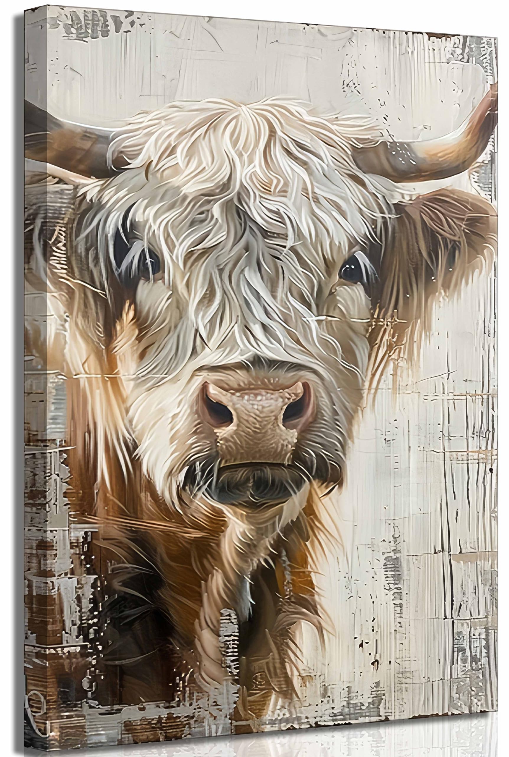 Vintage Highland Cattle Canvas Wall Art Countryside Scottish Cow Painting Picture Wall Decor Farmhouse Poster Print Artwork for Living Room Bedroom Bathroom Home Decoration