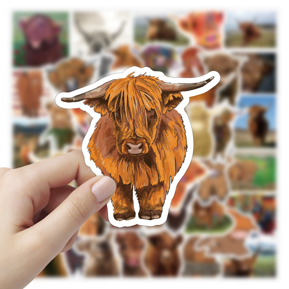 50 PCS Waterproof Scottish Highland Cow Stickers